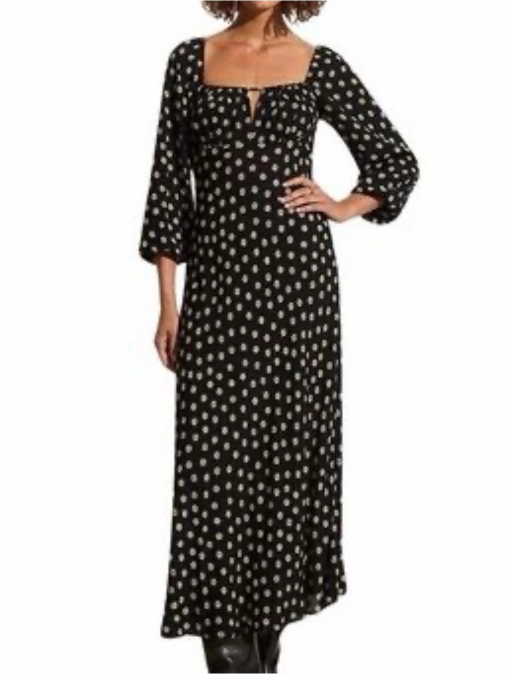Faithfull The Brand Black Floral Square-Neck Maxi Dress